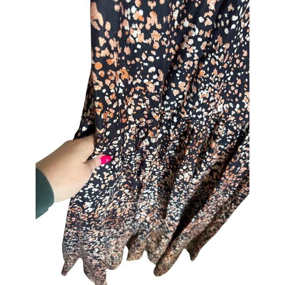 Acler NWOT Warner Belted Dress Puff Sleeves Linen A Line Maxi Black Brown Size 6 - Picture 6 of 15